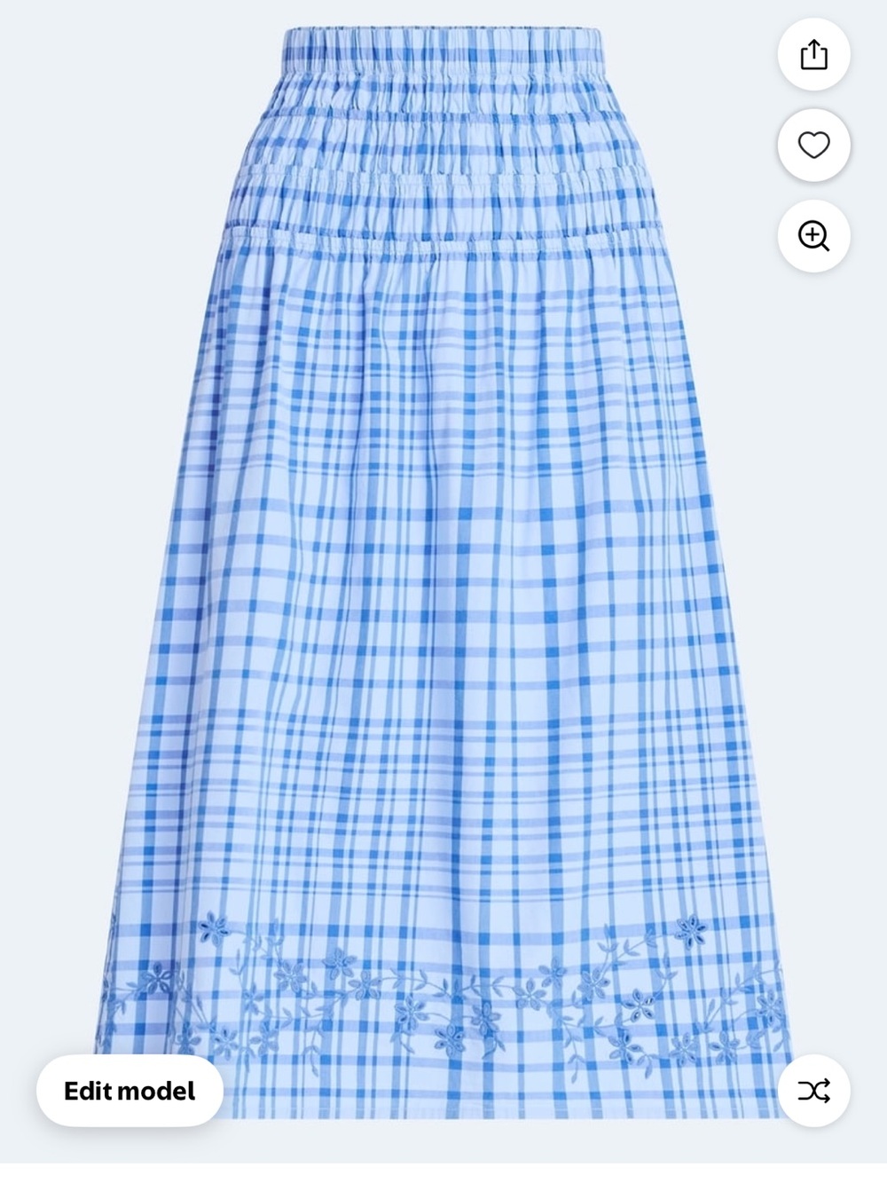 Light Blue Plaid Maxi Free Assembly Skirt with Embroidered Hem XL 16-18